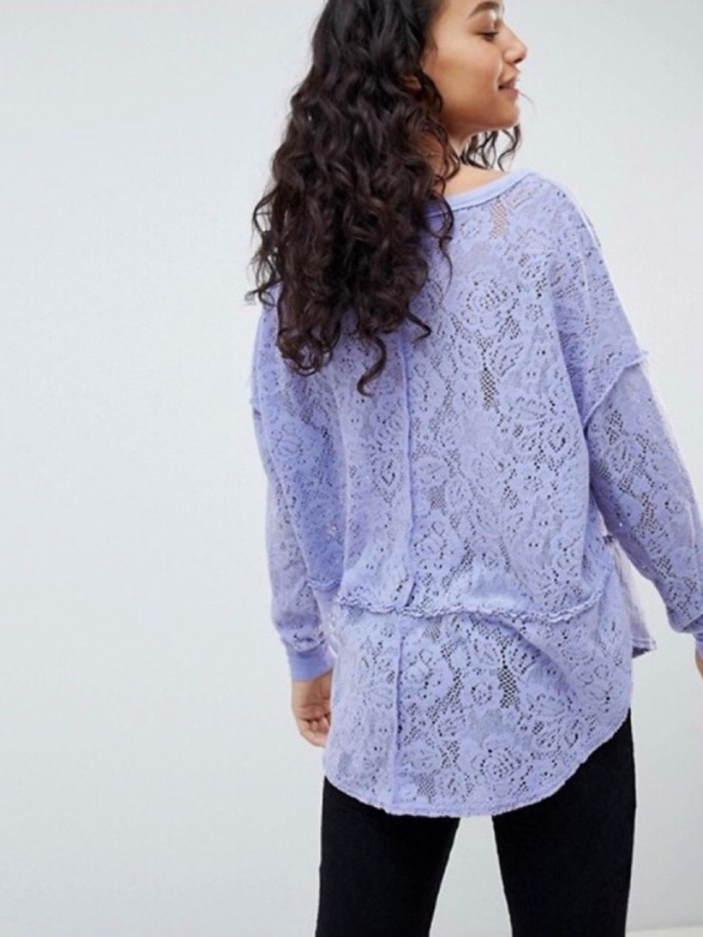 Free People Glacier Not Cold Sheer Lilac Lavender Lace Top Large - Picture 3 of 6